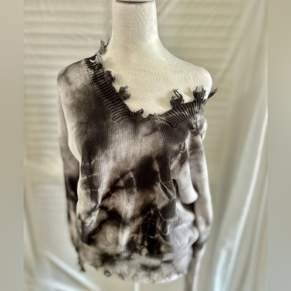 Tie Dye Fringe Off the Shoulder (Or Not) Sweater - Picture 1 of 5